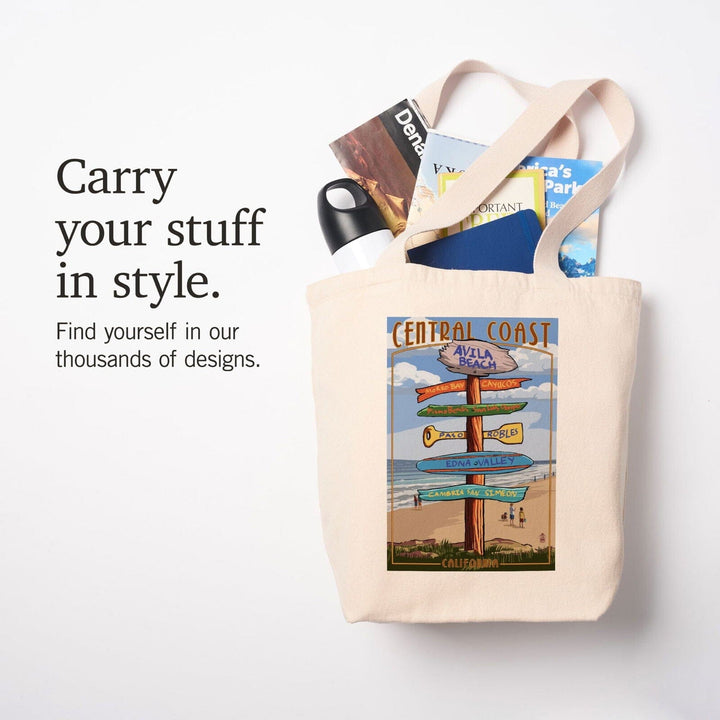 Avila Beach, California, Destination Signpost, Beach, Lantern Press Artwork, Tote Bag Totes Lantern Press 