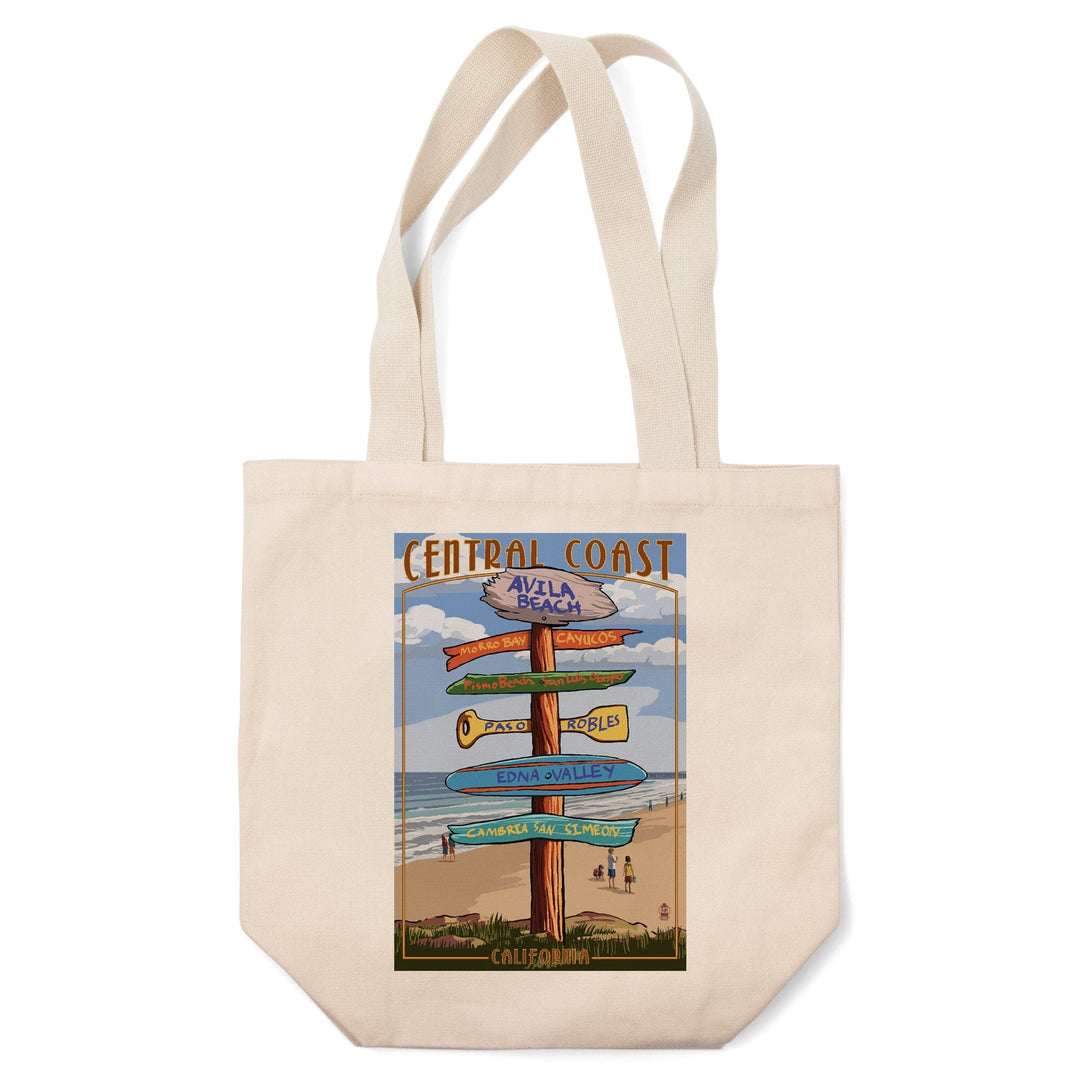Avila Beach, California, Destination Signpost, Beach, Lantern Press Artwork, Tote Bag Totes Lantern Press 