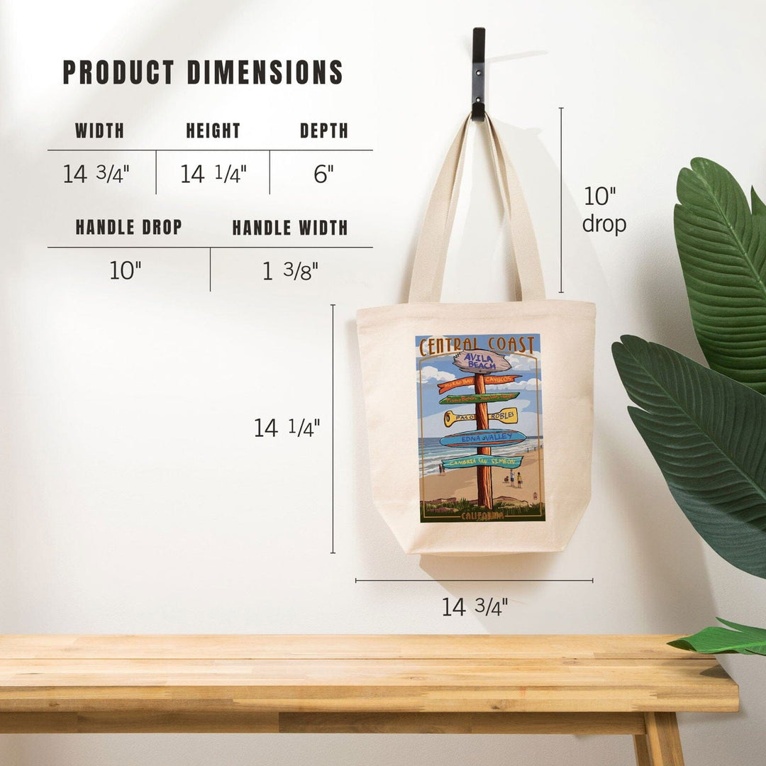 Avila Beach, California, Destination Signpost, Beach, Lantern Press Artwork, Tote Bag Totes Lantern Press 