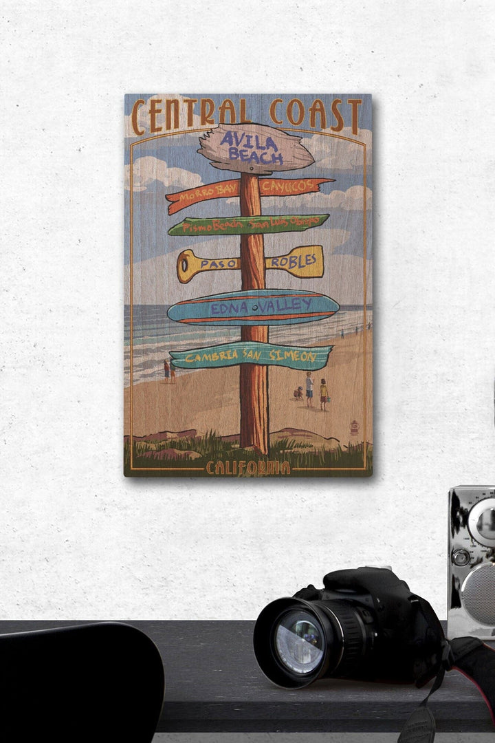 Avila Beach, California, Destination Signpost, Beach, Lantern Press Artwork, Wood Signs and Postcards Wood Lantern Press 12 x 18 Wood Gallery Print 