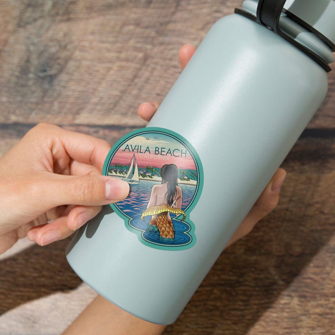 Avila Beach, California, Mermaid & Beach, Contour, Lantern Press Artwork, Vinyl Sticker Sticker Lantern Press 