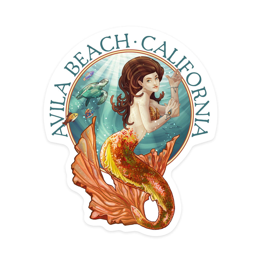Avila Beach, California, Mermaid, Contour, Lantern Press Artwork, Vinyl Sticker Sticker Lantern Press 