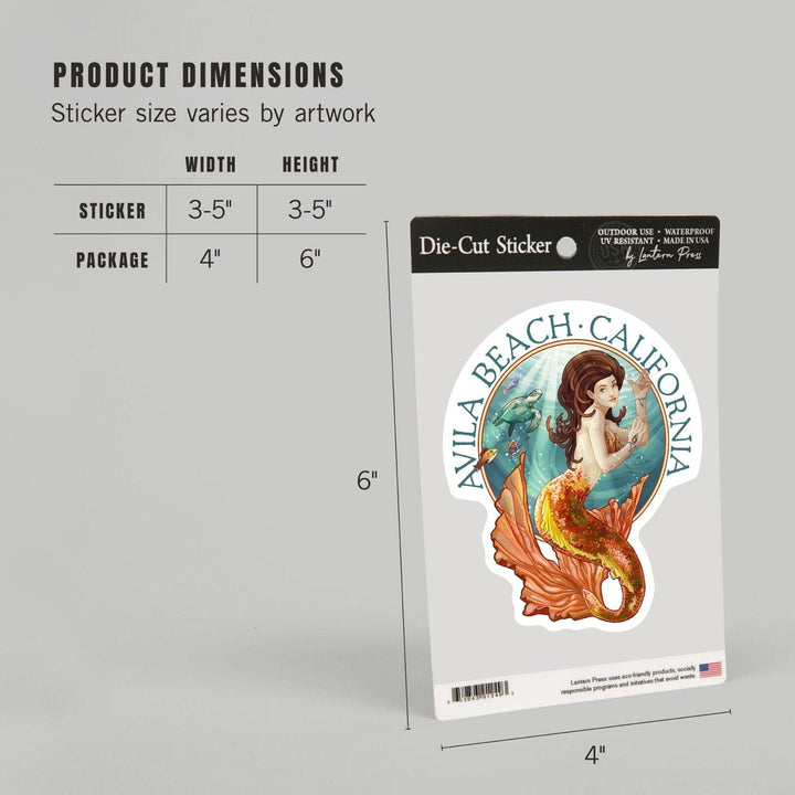 Avila Beach, California, Mermaid, Contour, Lantern Press Artwork, Vinyl Sticker Sticker Lantern Press 