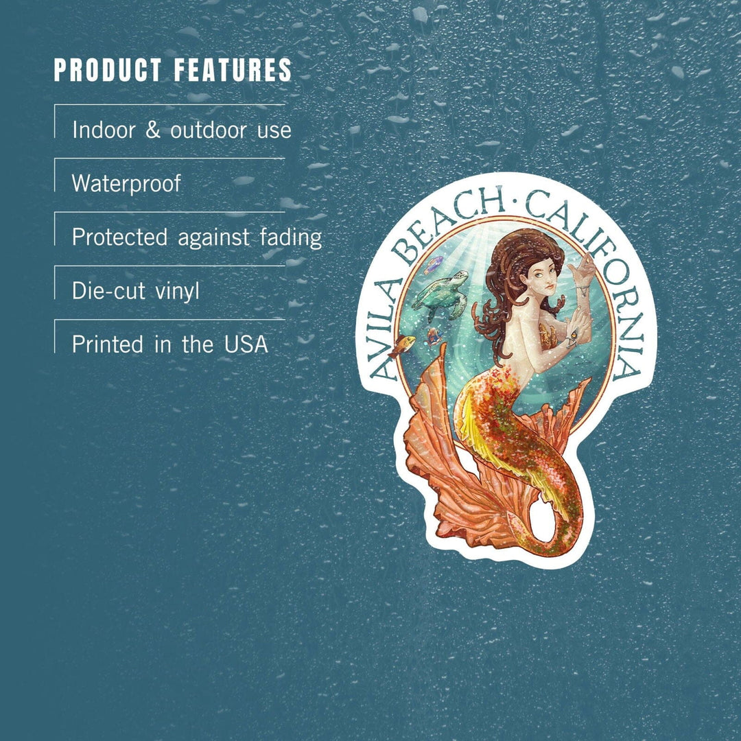 Avila Beach, California, Mermaid, Contour, Lantern Press Artwork, Vinyl Sticker Sticker Lantern Press 