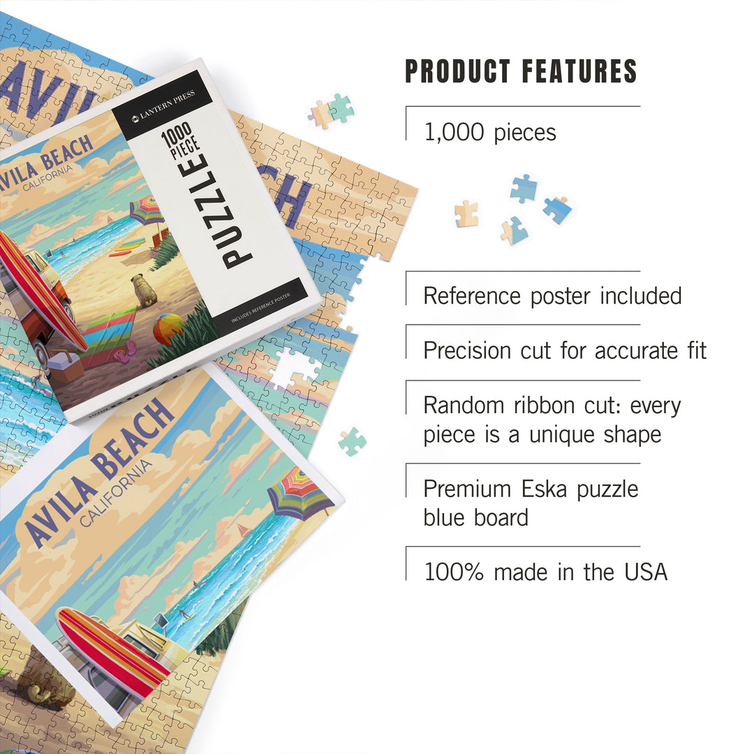Avila Beach, California, Painterly, Beach Activities, Jigsaw Puzzle Puzzle Lantern Press 