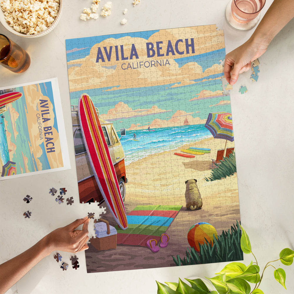 Avila Beach, California, Painterly, Beach Activities, Jigsaw Puzzle Puzzle Lantern Press 