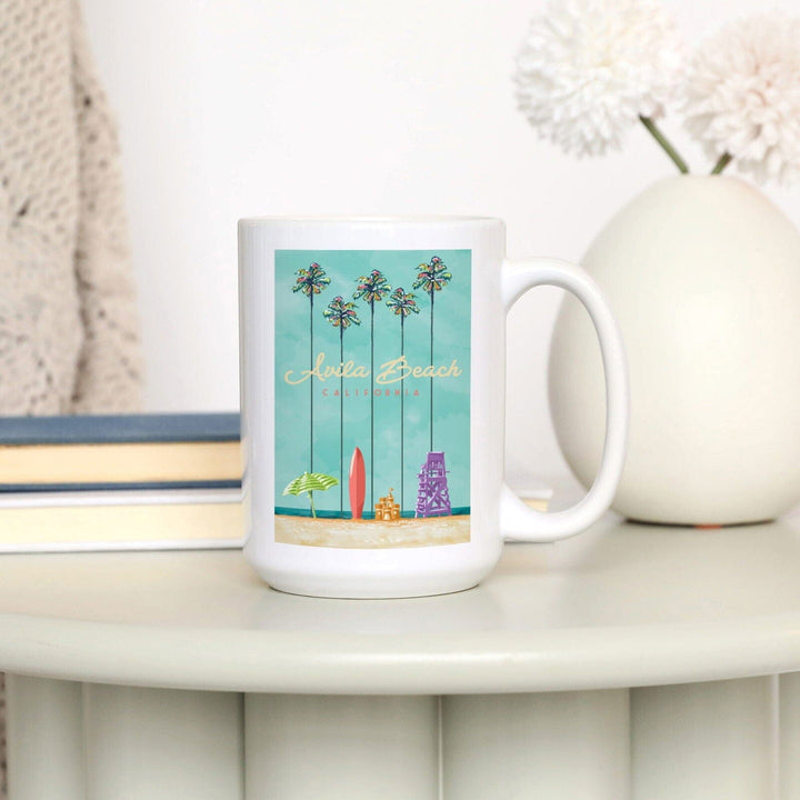 Avila Beach, California, Tall Palms Beach Scene, Lantern Press Artwork, Ceramic Mug Mugs Lantern Press 