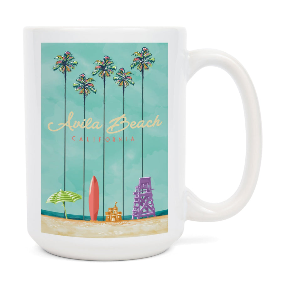 Avila Beach, California, Tall Palms Beach Scene, Lantern Press Artwork, Ceramic Mug Mugs Lantern Press 