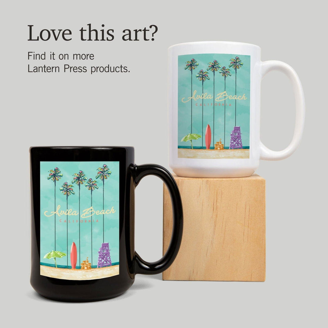 Avila Beach, California, Tall Palms Beach Scene, Lantern Press Artwork, Ceramic Mug Mugs Lantern Press 