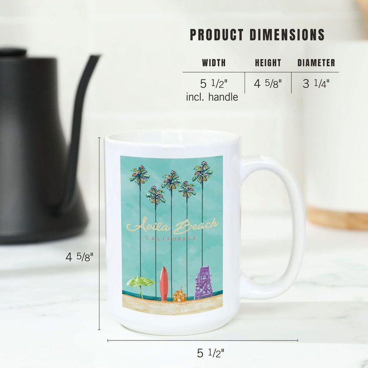 Avila Beach, California, Tall Palms Beach Scene, Lantern Press Artwork, Ceramic Mug Mugs Lantern Press 