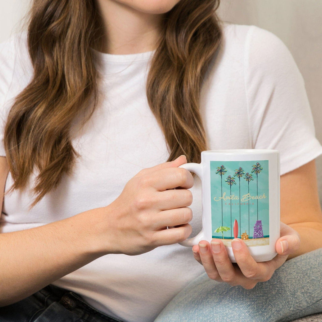 Avila Beach, California, Tall Palms Beach Scene, Lantern Press Artwork, Ceramic Mug Mugs Lantern Press 