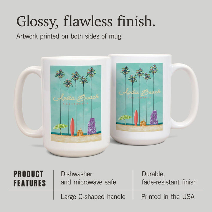 Avila Beach, California, Tall Palms Beach Scene, Lantern Press Artwork, Ceramic Mug Mugs Lantern Press 