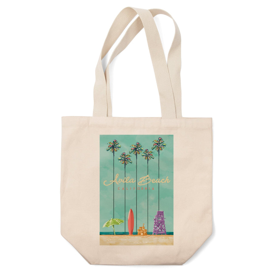Avila Beach, California, Tall Palms Beach Scene, Lantern Press Artwork, Tote Bag Totes Lantern Press 