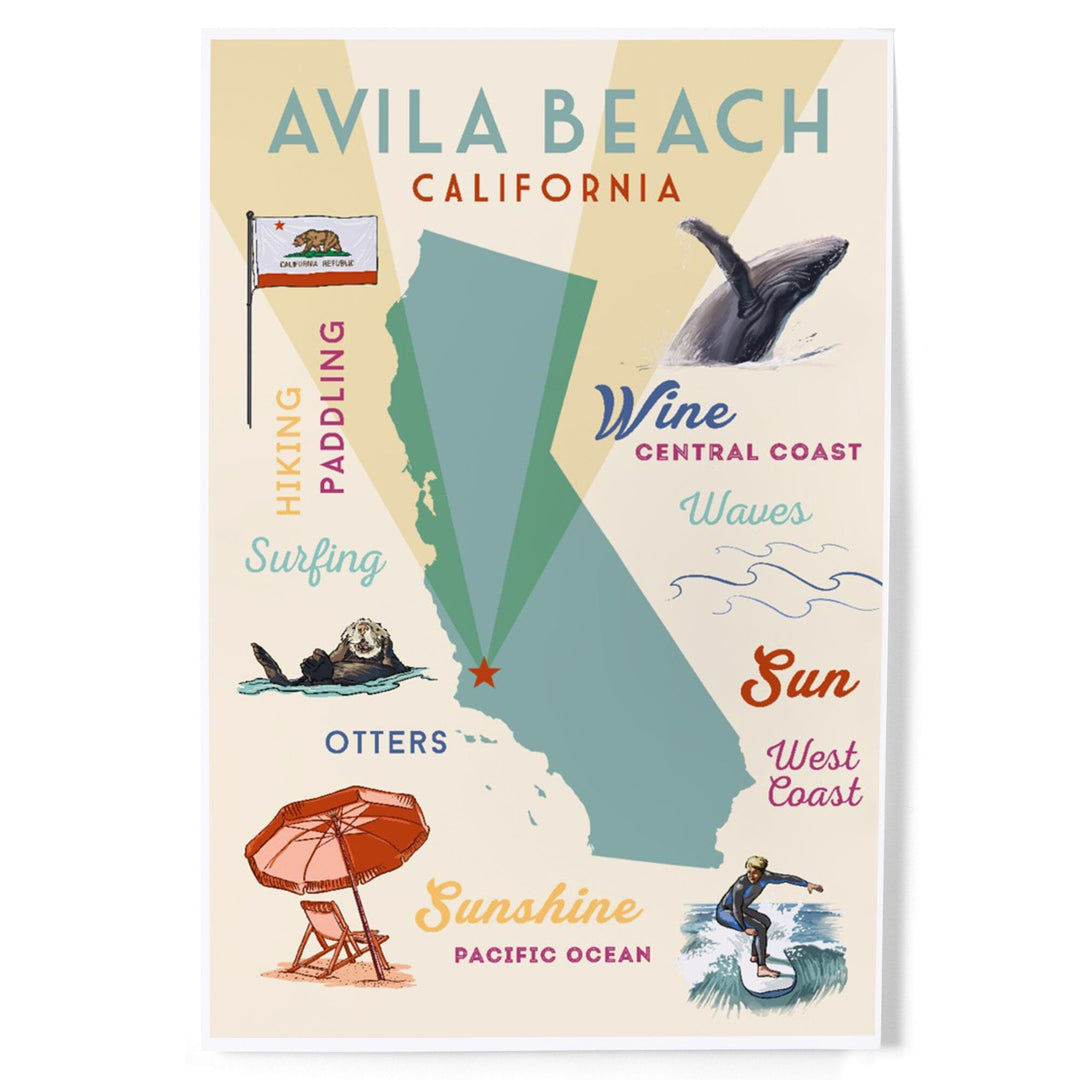 Avila Beach, California, Typography and Icons, Art & Giclee Prints Art Lantern Press 