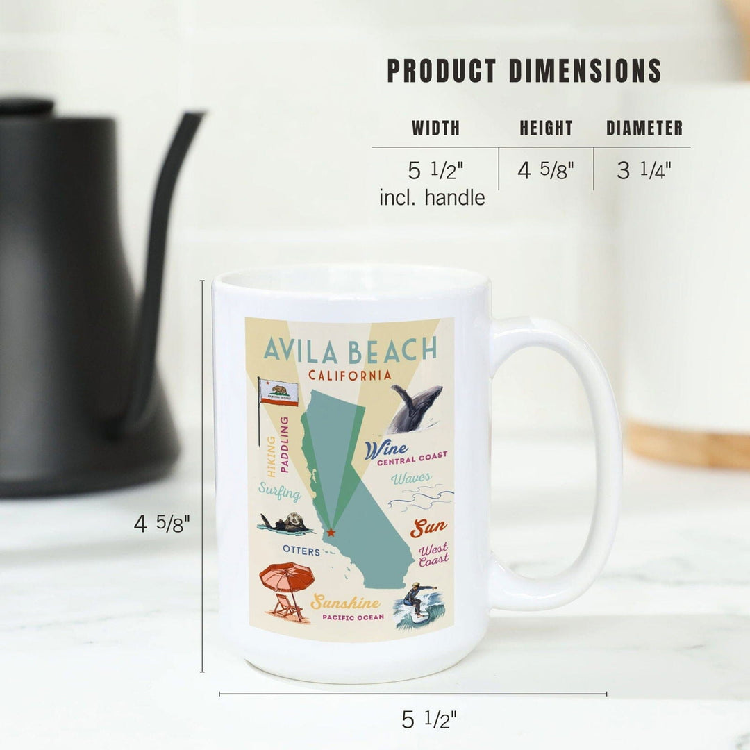 Avila Beach, California, Typography & Icons, Lantern Press Artwork, Ceramic Mug Mugs Lantern Press 