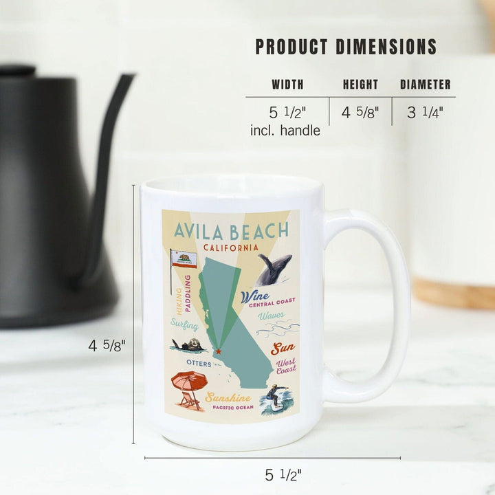 Avila Beach, California, Typography & Icons, Lantern Press Artwork, Ceramic Mug Mugs Lantern Press 