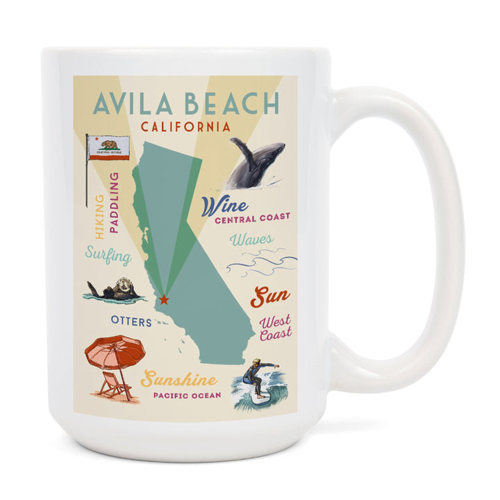 Avila Beach, California, Typography & Icons, Lantern Press Artwork, Ceramic Mug Mugs Lantern Press 