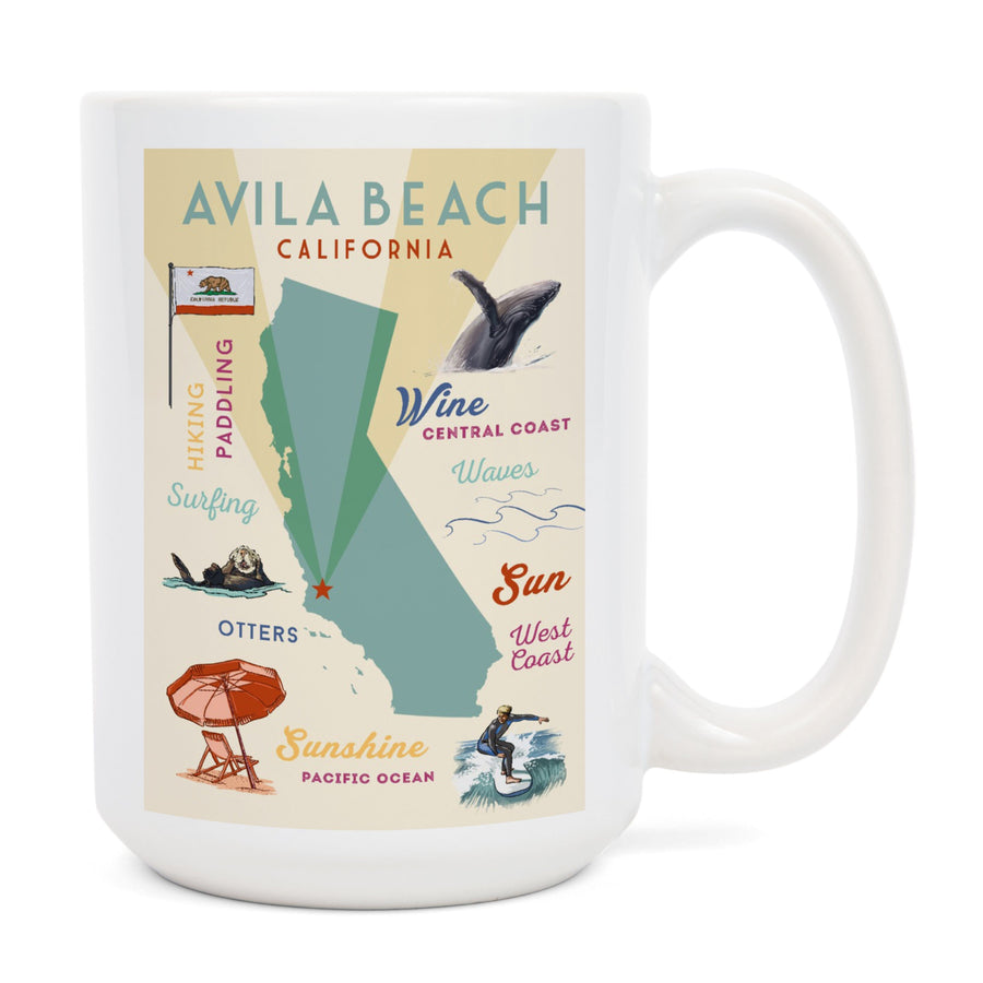 Avila Beach, California, Typography & Icons, Lantern Press Artwork, Ceramic Mug Mugs Lantern Press 