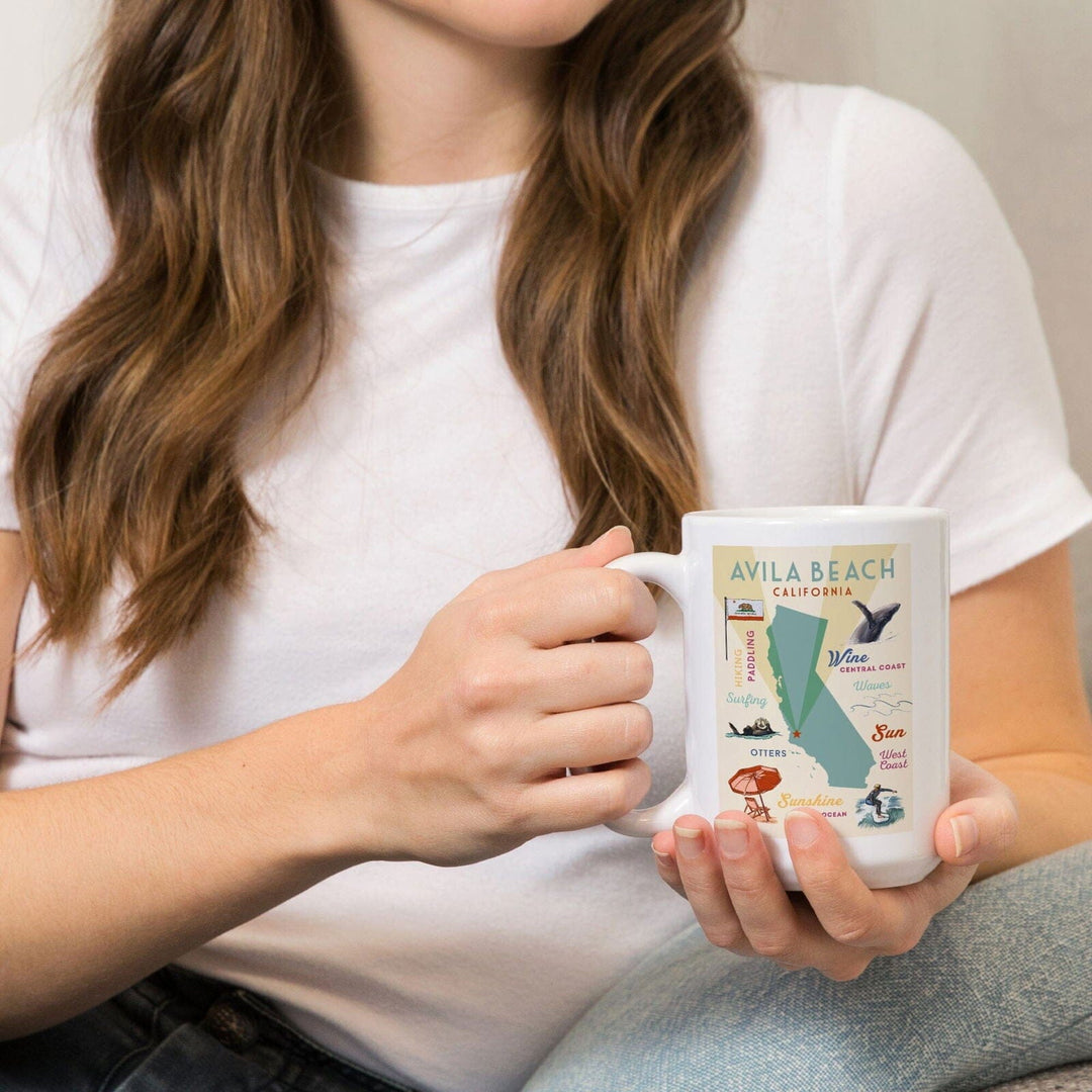 Avila Beach, California, Typography & Icons, Lantern Press Artwork, Ceramic Mug Mugs Lantern Press 