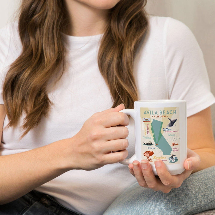 Avila Beach, California, Typography & Icons, Lantern Press Artwork, Ceramic Mug Mugs Lantern Press 