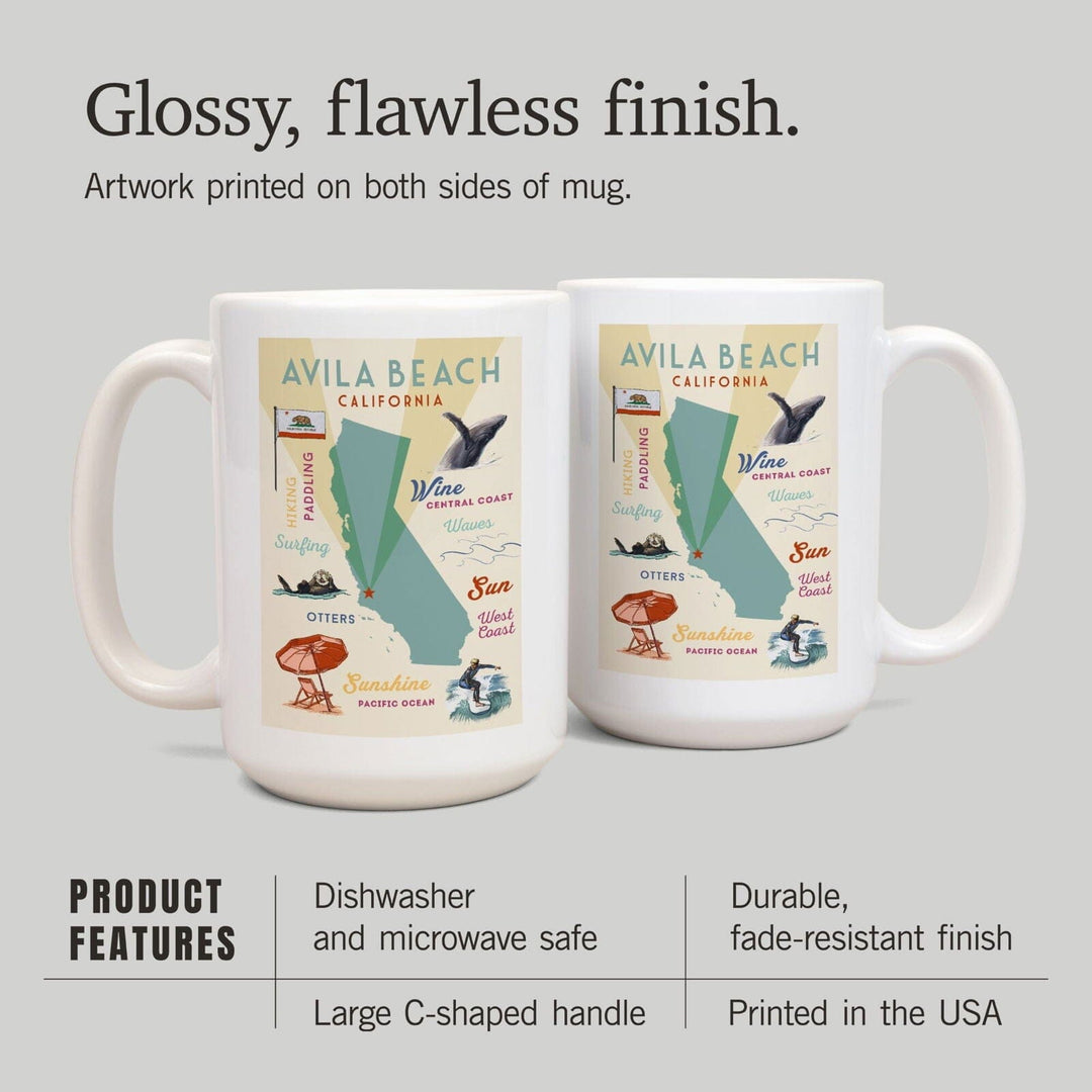 Avila Beach, California, Typography & Icons, Lantern Press Artwork, Ceramic Mug Mugs Lantern Press 