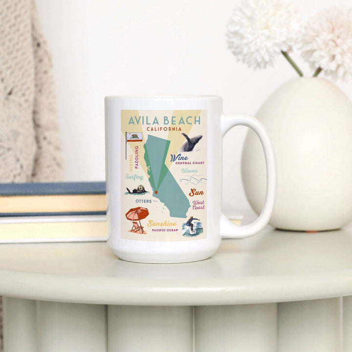 Avila Beach, California, Typography & Icons, Lantern Press Artwork, Ceramic Mug Mugs Lantern Press 