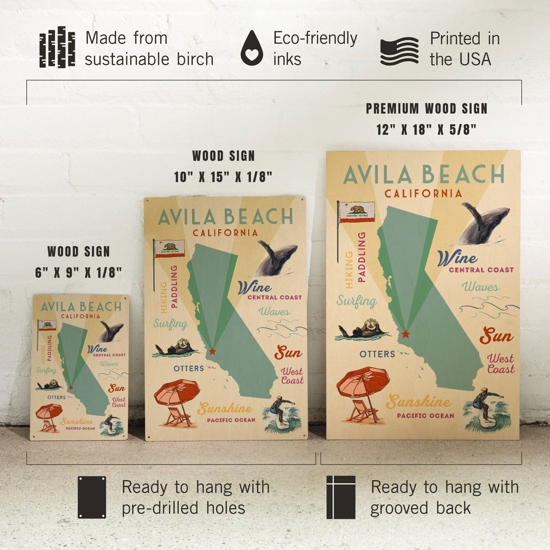 Avila Beach, California, Typography & Icons, Lantern Press Artwork, Wood Signs and Postcards Wood Lantern Press 