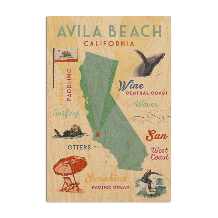 Avila Beach, California, Typography & Icons, Lantern Press Artwork, Wood Signs and Postcards Wood Lantern Press 