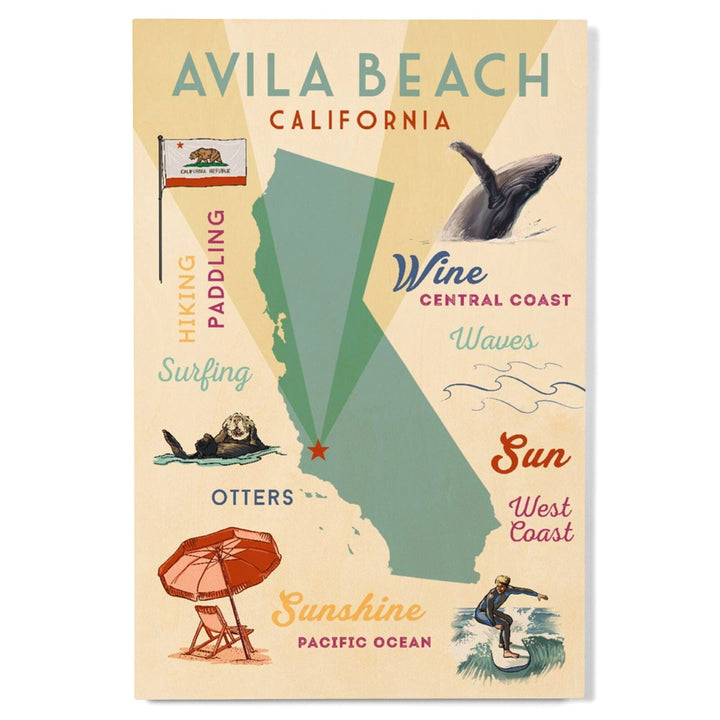 Avila Beach, California, Typography & Icons, Lantern Press Artwork, Wood Signs and Postcards Wood Lantern Press 