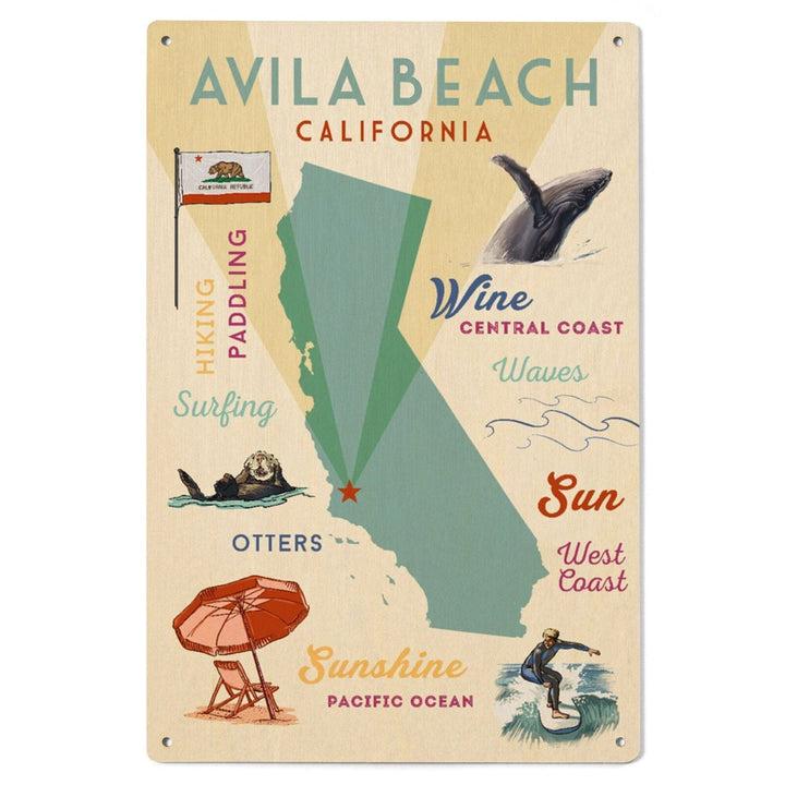 Avila Beach, California, Typography & Icons, Lantern Press Artwork, Wood Signs and Postcards Wood Lantern Press 