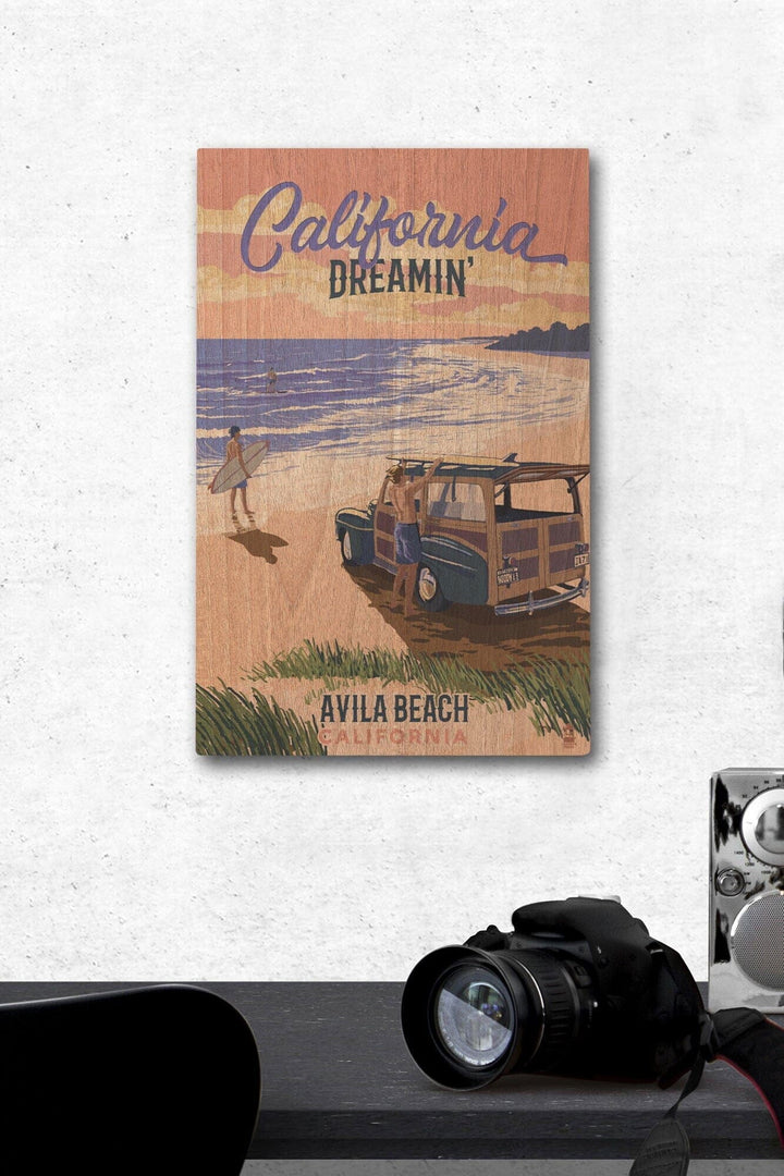 Avila Beach, California, Woody on Beach, California Dreamin, Lantern Press Artwork, Wood Signs and Postcards Wood Lantern Press 12 x 18 Wood Gallery Print 