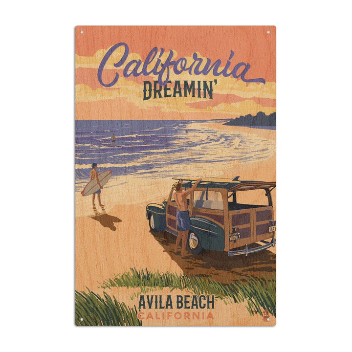 Avila Beach, California, Woody on Beach, California Dreamin, Lantern Press Artwork, Wood Signs and Postcards Wood Lantern Press 6x9 Wood Sign 