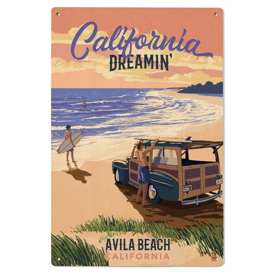 Avila Beach, California, Woody on Beach, California Dreamin, Lantern Press Artwork, Wood Signs and Postcards Wood Lantern Press 