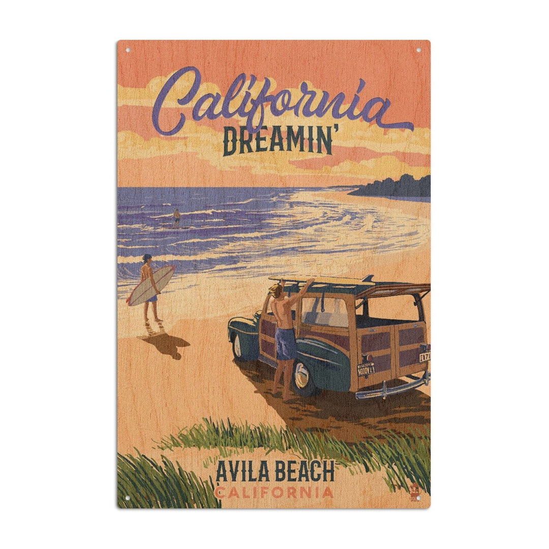 Avila Beach, California, Woody on Beach, California Dreamin, Lantern Press Artwork, Wood Signs and Postcards Wood Lantern Press 