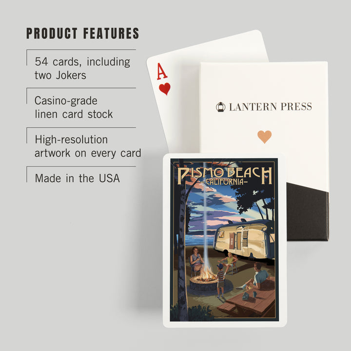 Playing Cards, Pismo Beach, California, Retro Camper and Lake, 52 Card Deck with Jokers in Box, Unique Art