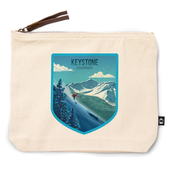 Keystone, Colorado, Lithograph, Downhill Skier, Organic Cotton Zipper Pouch, Go Bag