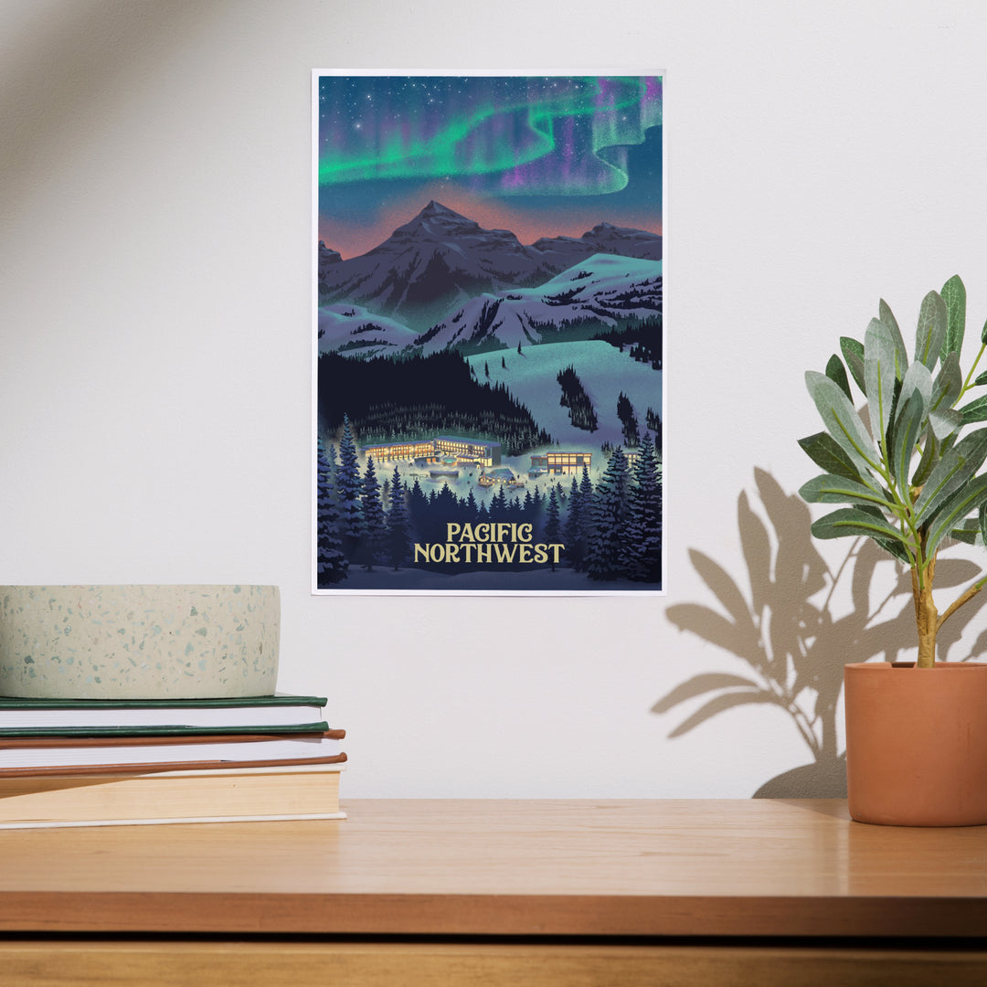 Pacific Northwest, Village Northern Lights, Art & Giclee Prints