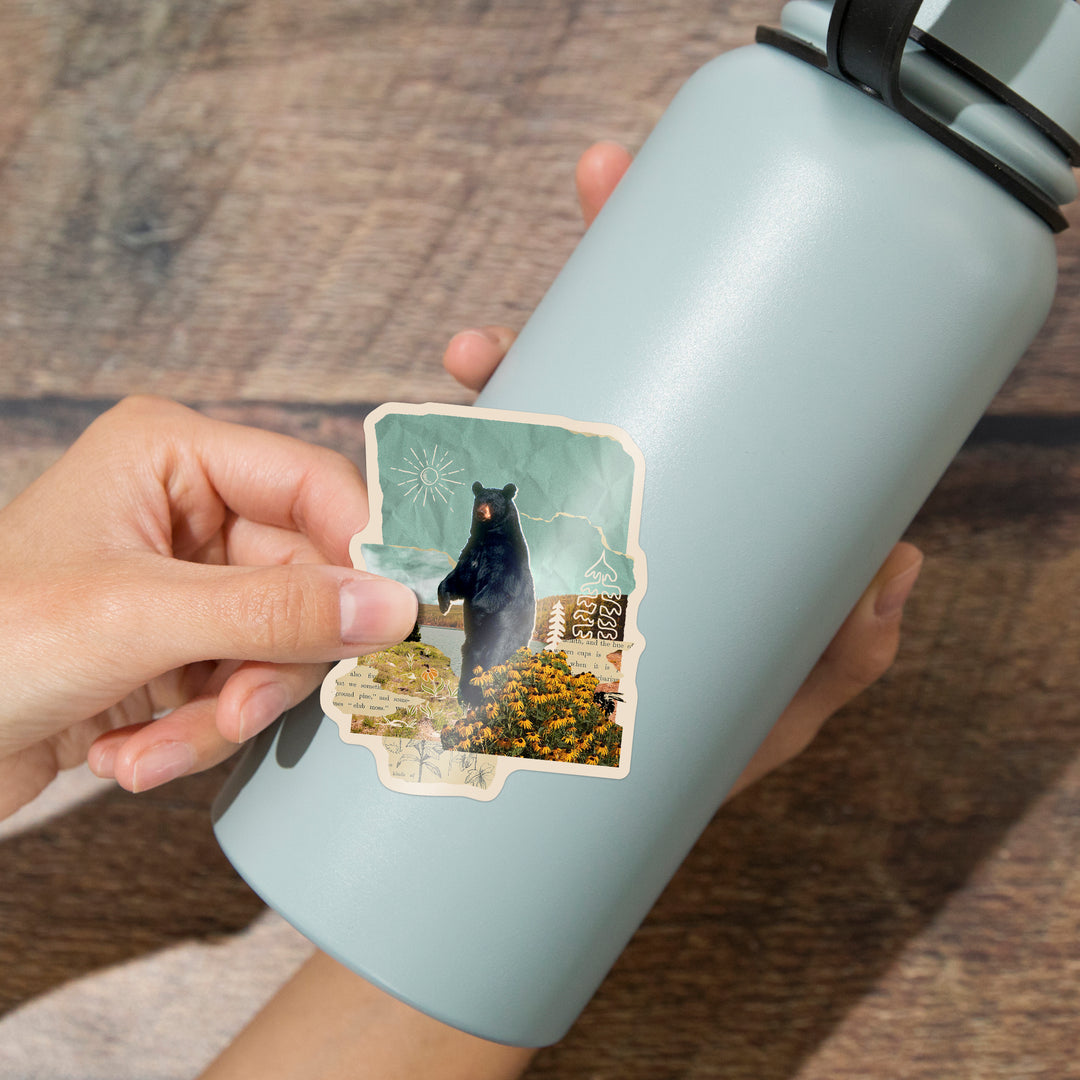 Retro Collage, Black Bear, Vinyl Sticker