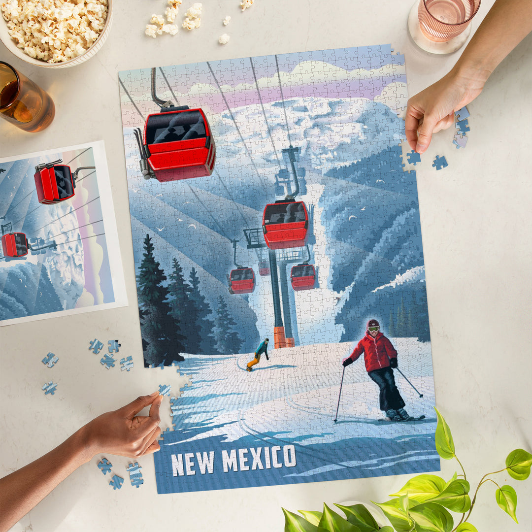 New Mexico, Lithograph, Gondolas, Red, 1000 Piece Jigsaw Puzzle