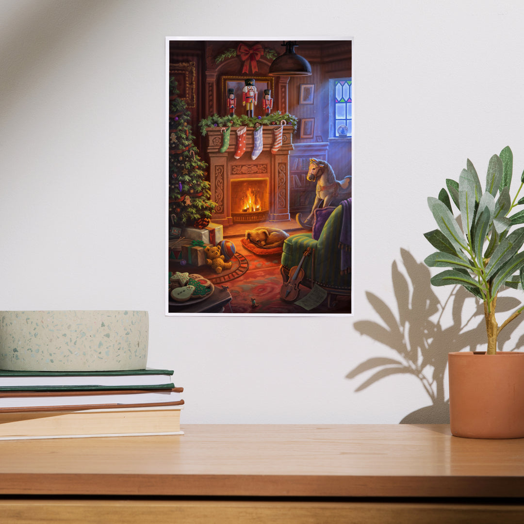 Christmas Morning, Stockings above Fireplace, Art & Giclee Prints