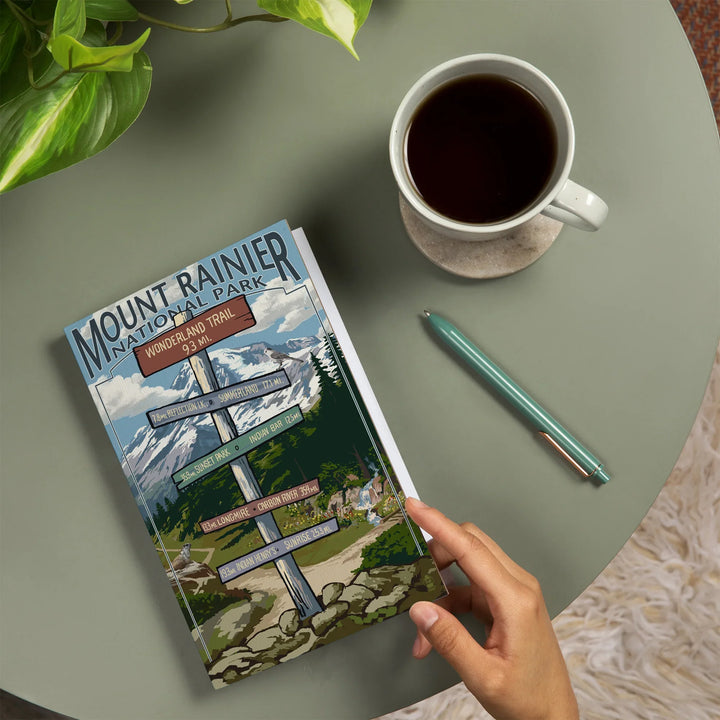 Lined 6x9 Journal, Mount Rainier National Park, Washington, Wonderland Trail Destination Sign Press, Lay Flat, 193 Pages, FSC paper