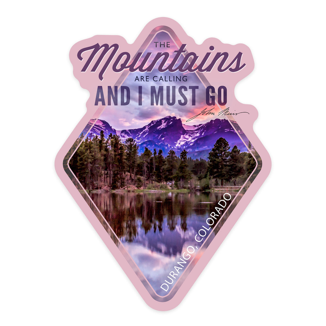 Durango, Colorado, John Muir Quote, Sunset and Lake, Contour, Vinyl Sticker