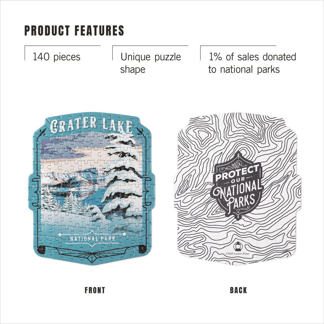 Lantern Press Mini Shaped Adult Jigsaw Puzzle, Protect Our National Parks (Crater Lake)