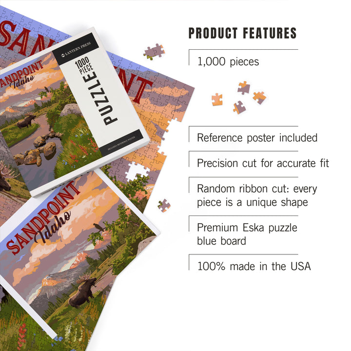 Sandpoint, Idaho, Painterly, Moose and Mountain at Sunset, Jigsaw Puzzle