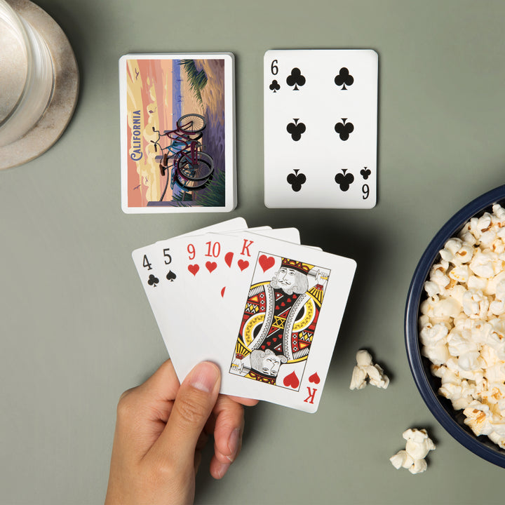 Playing Cards, California, Painterly, The Beach Is Calling, Beach Bikes, 52 Card Deck with Jokers in Box, Unique Art