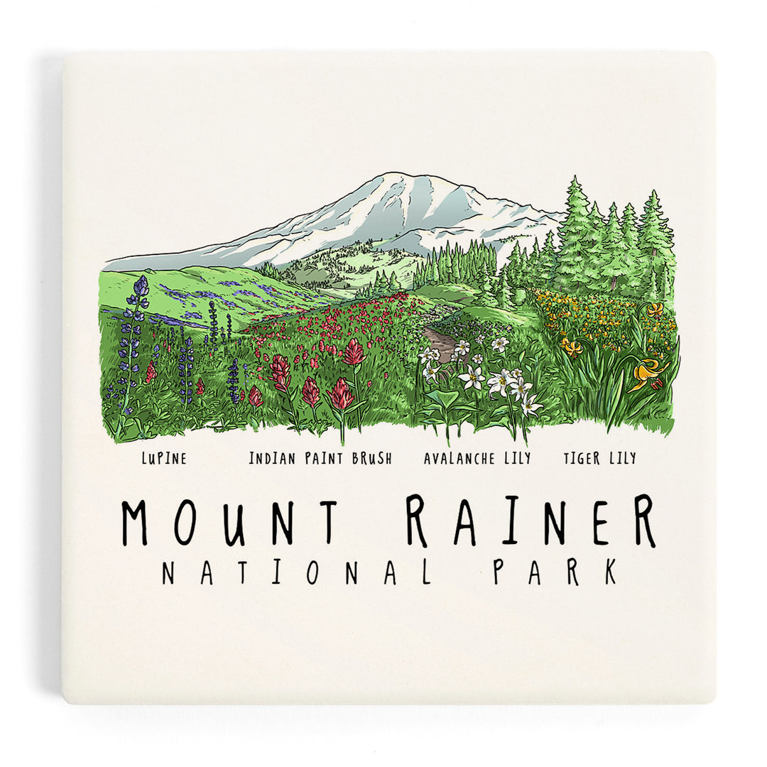 Mount Rainier National Park, Washington, Wildflower Montage, Coasters