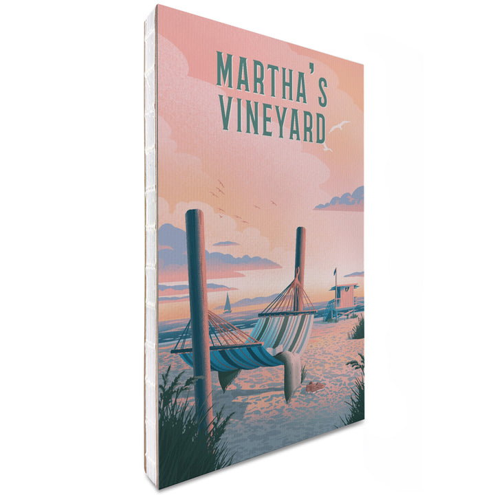 Lined 6x9 Journal, Martha's Vineyard, Lithograph, Hammock on Beach, Lay Flat, 193 Pages, FSC paper