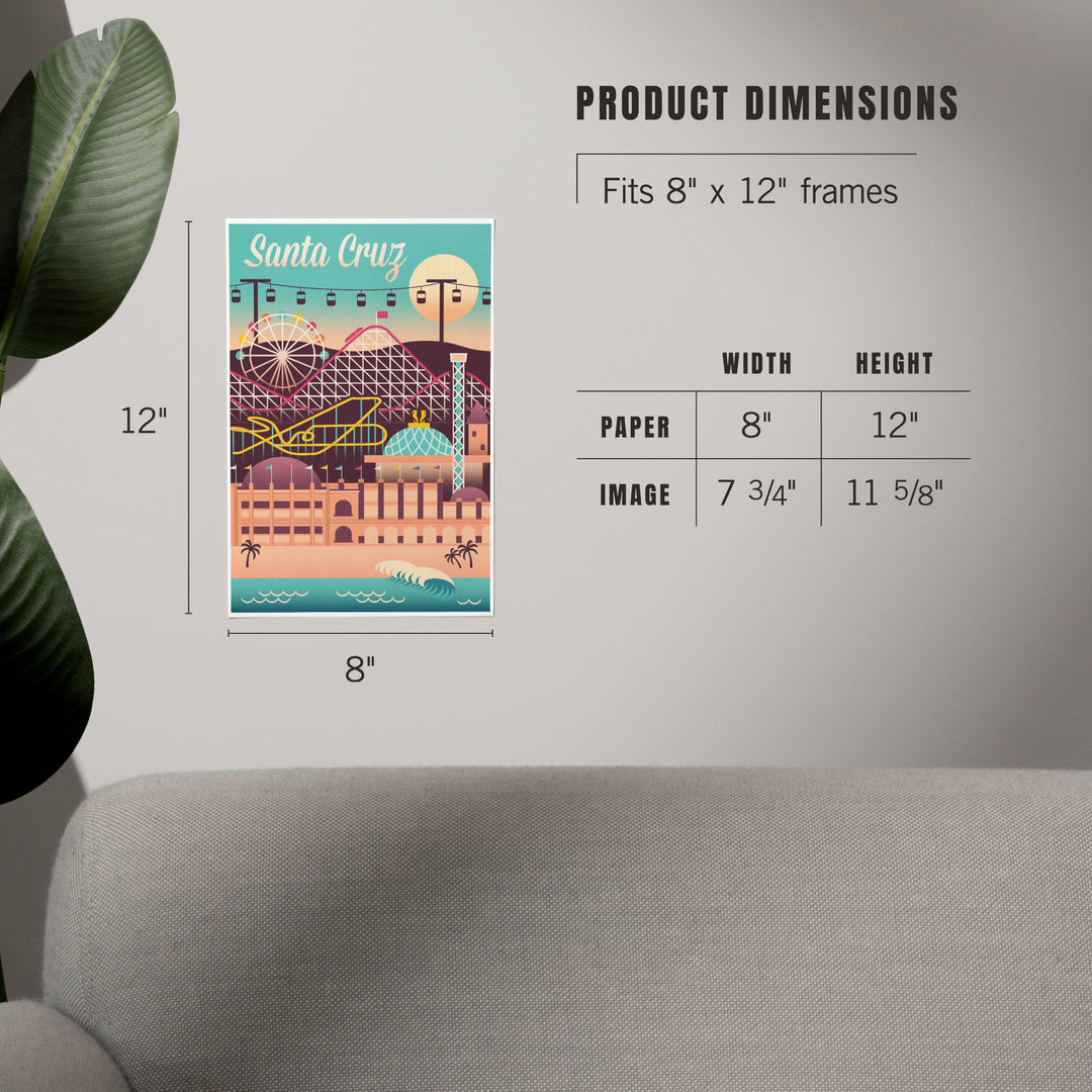 Santa Cruz, California, Retro Skyline, Art & Giclee Prints