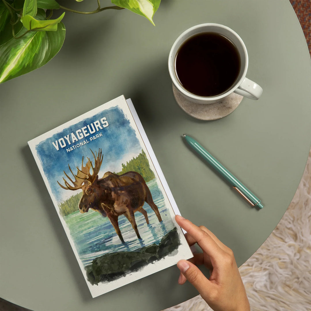 Lined 6x9 Journal, Voyageurs National Park, Minnesota, Watercolor Study, Moose, Lay Flat, 193 Pages, FSC paper