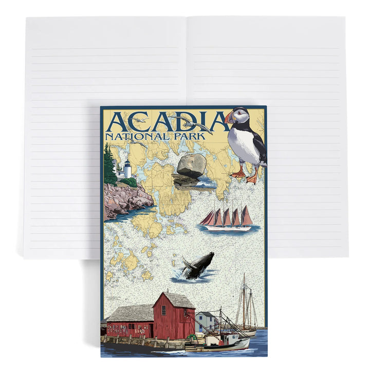 Lined 6x9 Journal, Acadia National Park, Maine, Nautical Chart, Lay Flat, 193 Pages, FSC paper